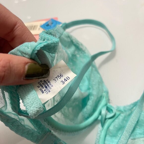Inclinations Vintage Women's NWT Dead Stock Mint Green Lace Underwire Bra Sz 34B - Picture 3 of 8